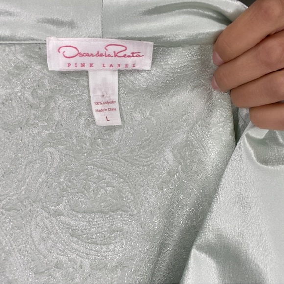 Vintage Oscar De La Renta Seafoam Mint Paisley Textured Robe Kimono sz L - Picture 11 of 12
